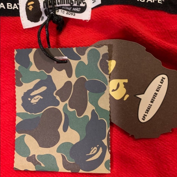 Bape A Bathing Ape Red Double Hooded Shark Hoodie - Picture 3 of 8